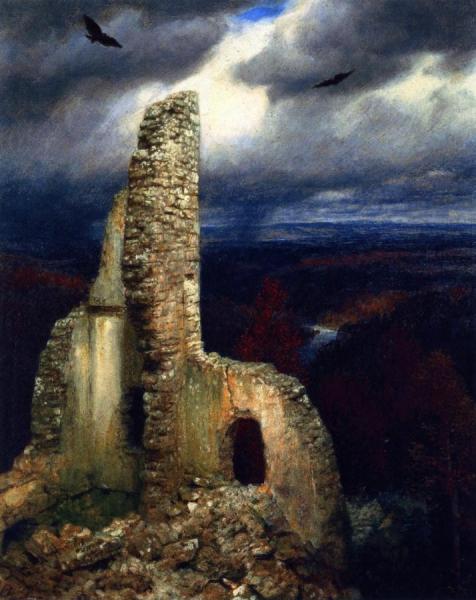 Ruined Castle With Two Circling Eagles by Arnold Böcklin