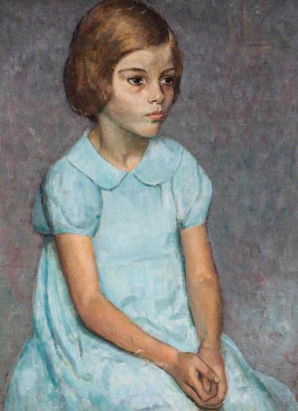 Portrait Of A Young Girl In A Blue Dress by Arnold Mason Oil Painting Reproductions