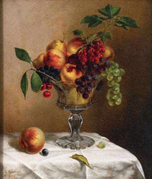 Still Life With Fruit In A Glass Compote by Arnoud Wydeveld