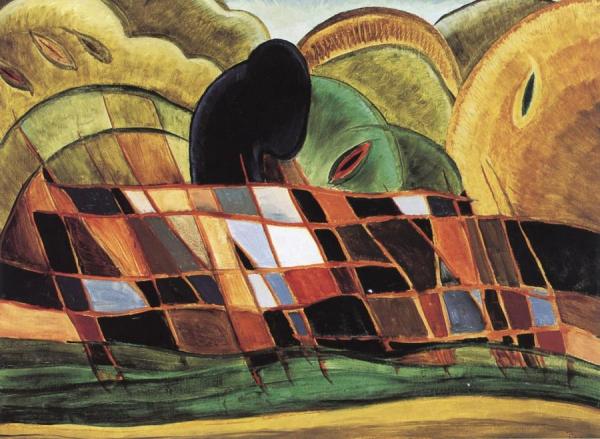 Brick Barge With Landscape by Arthur Dove
