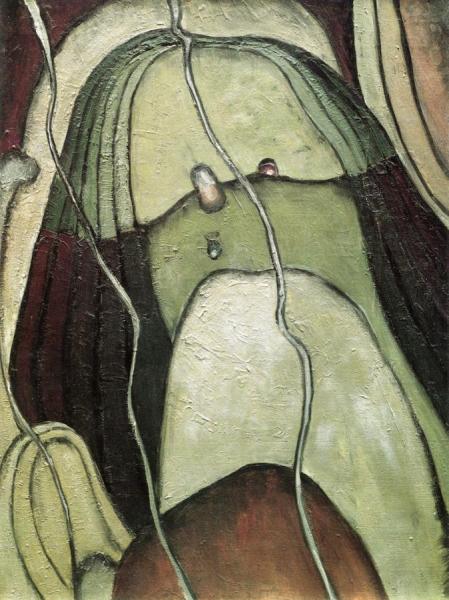 River Bottom, Silver, Ochre, Carmine, Green by Arthur Dove