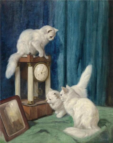 Three Curious Cats by Arthur Heyer Oil Painting Reproductions