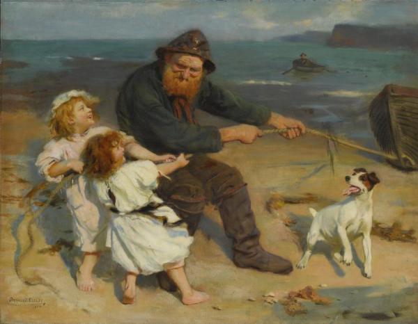 A Harbour Scene by Arthur John Elsley