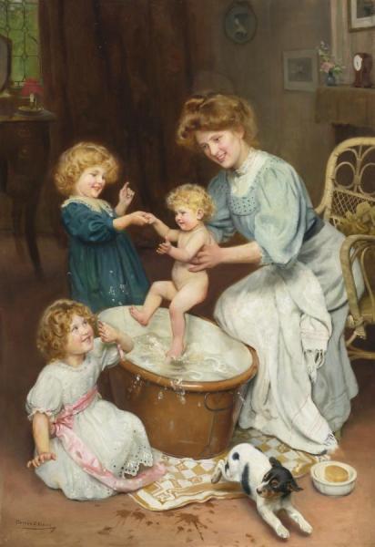 Baby's Bath Time by Arthur John Elsley