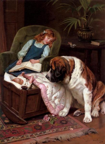 Guarding The Baby by Arthur John Elsley Oil Painting Reproductions