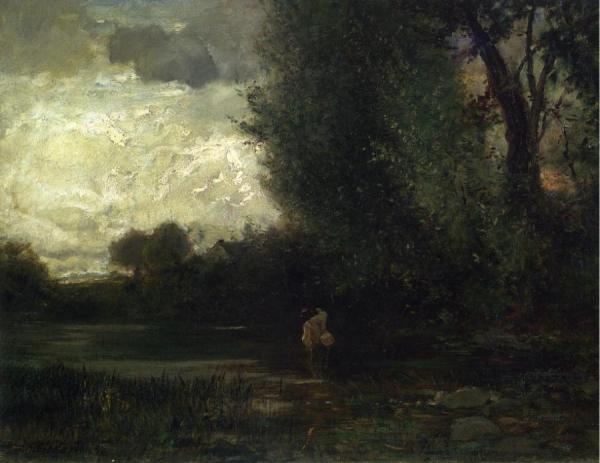 Angler By Forest Stream by Arthur Parton