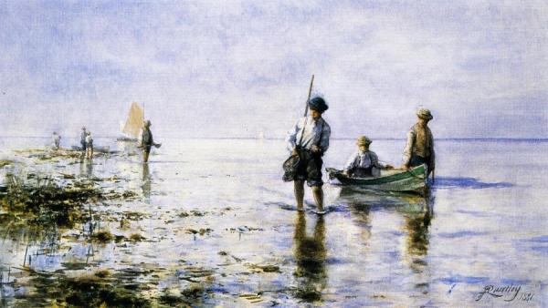 Boys Claming by Arthur Quartley Oil Painting Reproductions