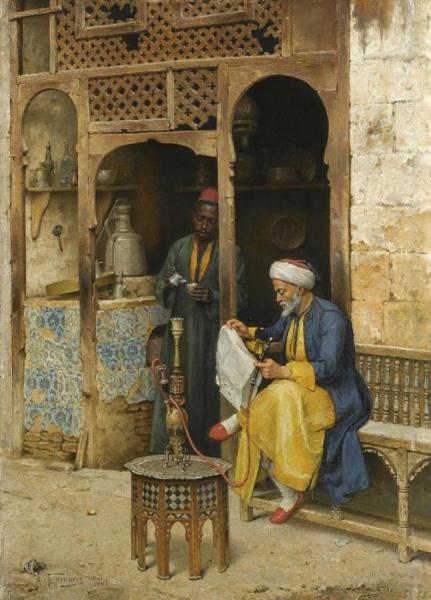 The Coffeehouse, Cairo by Arthur Von Ferraris Oil Painting Reproductions