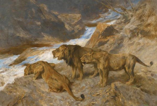 Arthur Wardle Lions By A Stream
