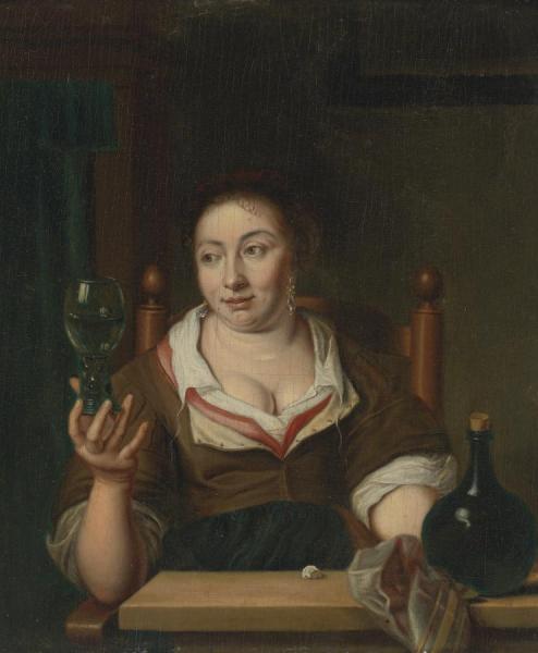Young Woman Holding A Glass Of Wine by Ary De Vois Oil Painting Reproductions
