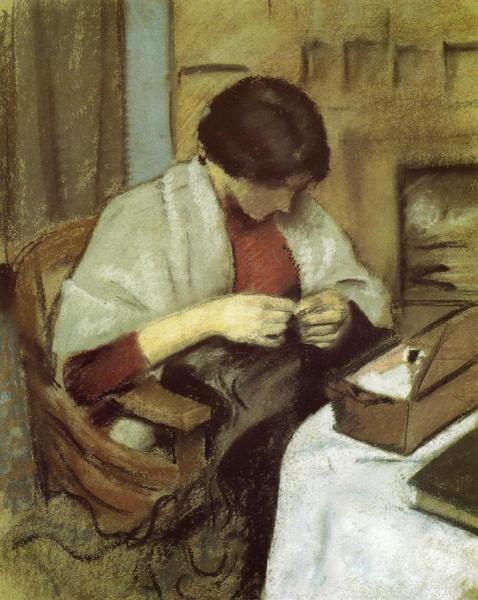 Elizabeth Gerhardt, Sewing by August Macke Oil Painting Reproductions