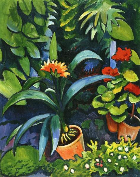 Flowers In The Garden, Clivia And Geraniums by August Macke