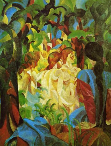 Girls Bathing With Town In Background by August Macke