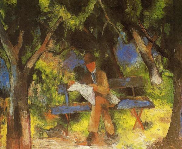 Man Reading In A Park by August Macke Oil Painting Reproductions