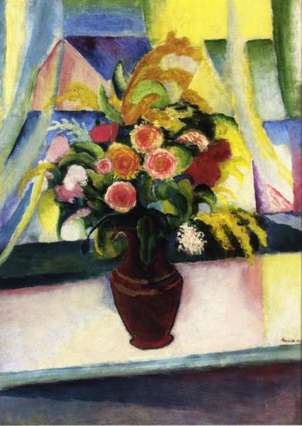Still Life: Colourful Bunch Of Flowers In Front Of A Window by August Macke Oil Painting Reproductions