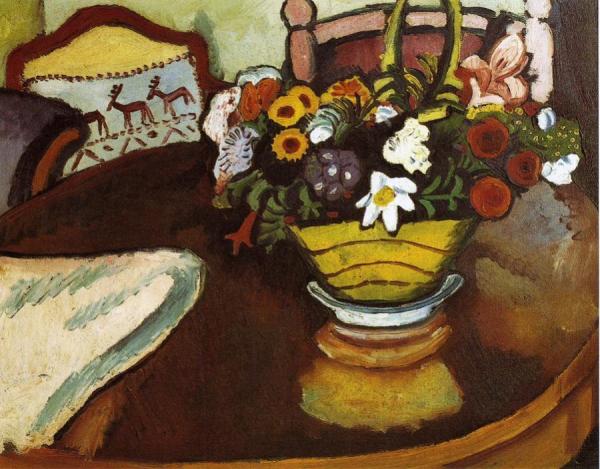 Still Life With Stag Cushion And Flowers by August Macke Oil Painting Reproductions