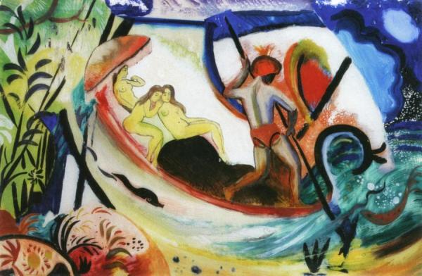 Three Girls In A Barque by August Macke Oil Painting Reproductions