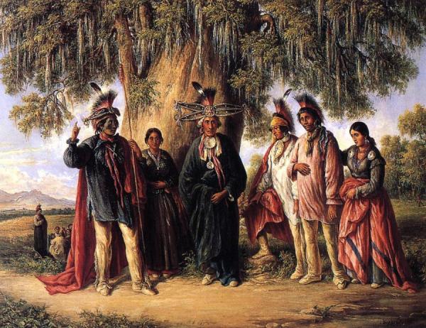 Six Kickapoo Indians, Chief And Family by August Schoefft