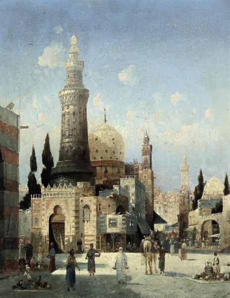 A Bustling Cairo Street by August Von Siegen Oil Painting Reproductions