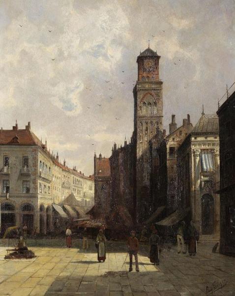 Fictitious View Of An Italian Town by August Von Siegen Oil Painting Reproductions