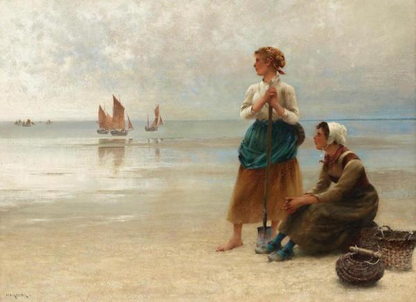 August Wilhelm Nikolaus Hagborg Girls Gathering Oysters, Brittany