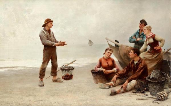The Fisherman's Story by August Wilhelm Nikolaus Hagborg Oil Painting Reproductions