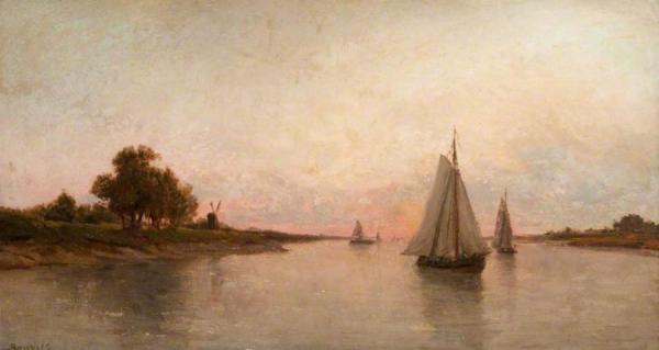 A Calm Evening In The Scheldt by Auguste Jules Bouvier