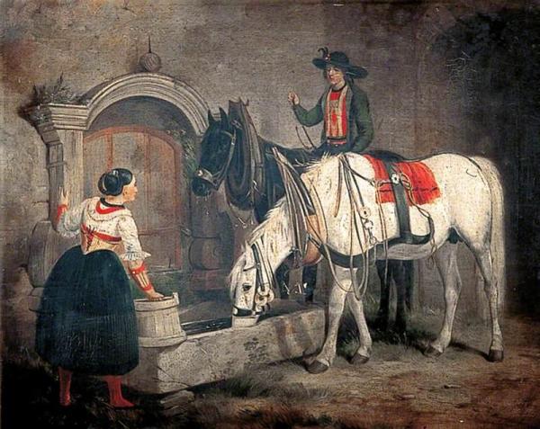 Italians Gossip At A Fountain by Auguste Jules Bouvier