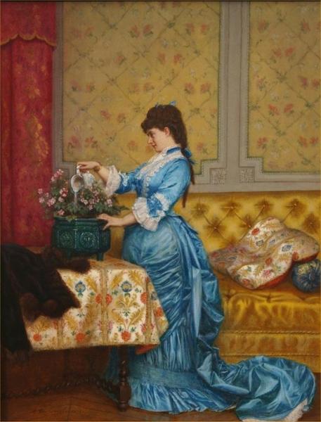 Young Lady In Blue Dress by Auguste Toulmouche