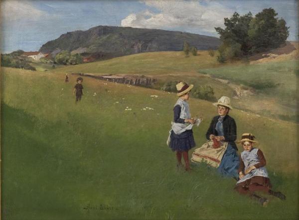 Landscape Scene With Woman And Children by Axel Hjalmar Ender