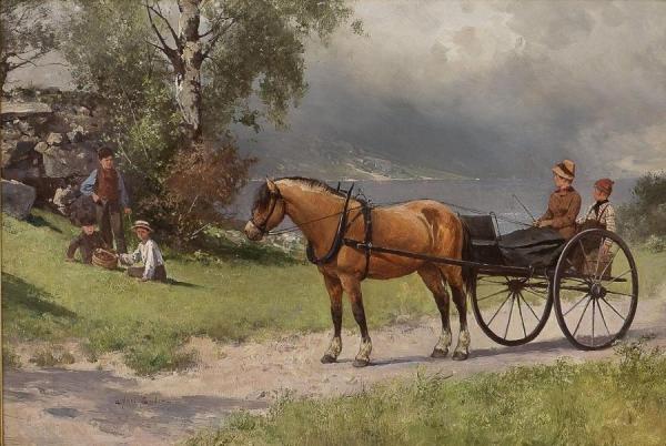 Landscape With Horse, Carriage And People by Axel Hjalmar Ender