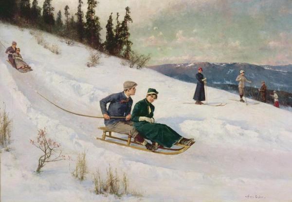Sledge Ride by Axel Hjalmar Ender Oil Painting Reproductions