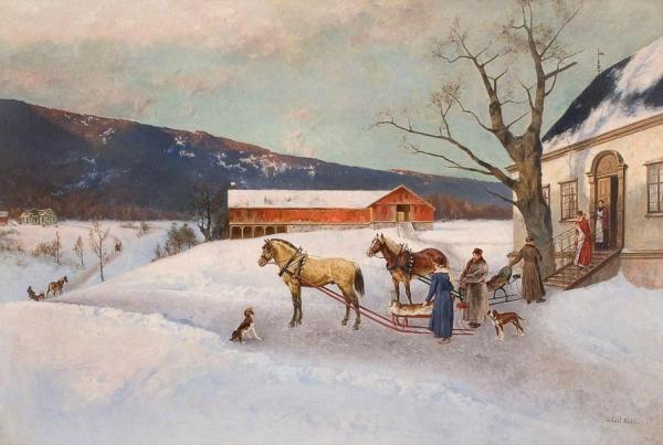 Sledge Ride From Farm Yard by Axel Hjalmar Ender Oil Painting Reproductions