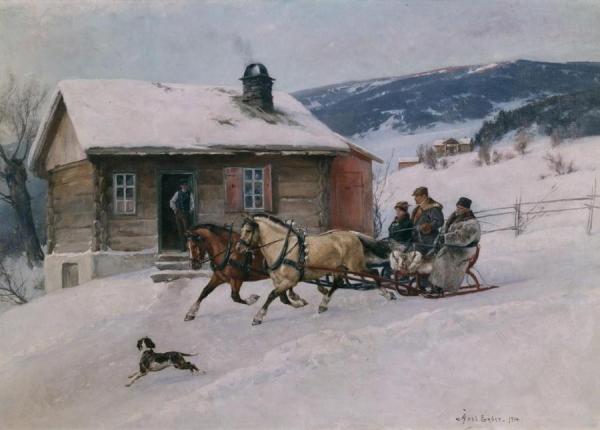 Sledge Riding by Axel Hjalmar Ender Oil Painting Reproductions
