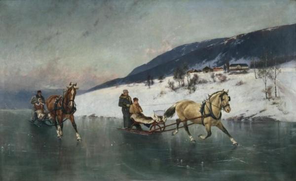 Sledge Riding by Axel Hjalmar Ender Oil Painting Reproductions