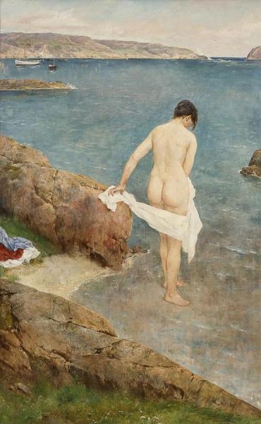Woman On The Beach by Axel Hjalmar Ender Oil Painting Reproductions
