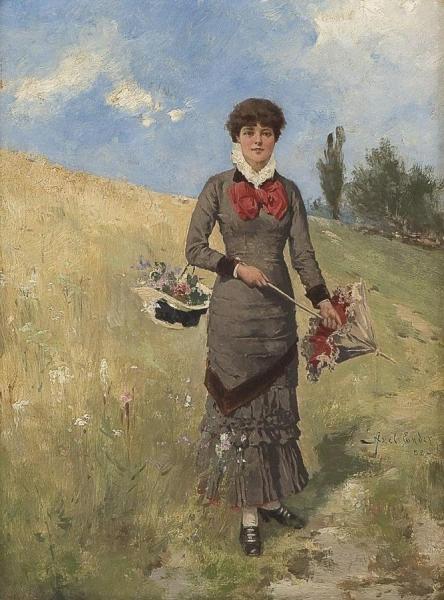 Young Woman In The Field Of Flowers by Axel Hjalmar Ender Oil Painting Reproductions