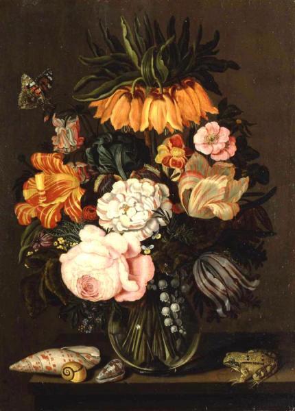 Still Life With Flowers, Shells And A Frog by Bartholomeus Assteyn