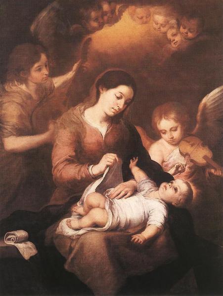 Mary And Child With Angels Playing Music by Bartolomé Esteban Murillo
