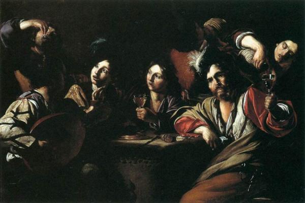 Tavern Scene With A Lute Player by Bartolomeo Manfredi