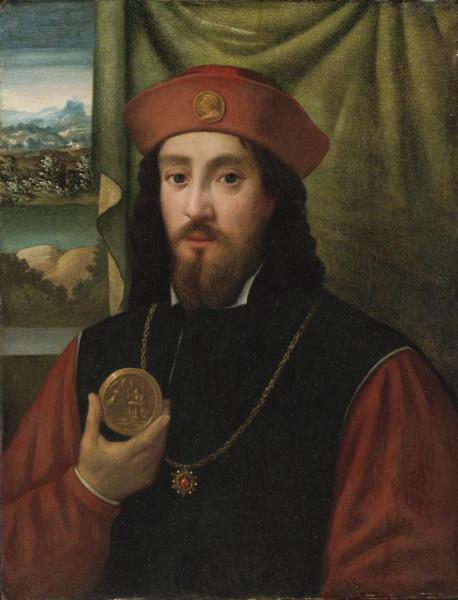 Portrait Of A Man Holding A Medal by Bartolomeo Veneto