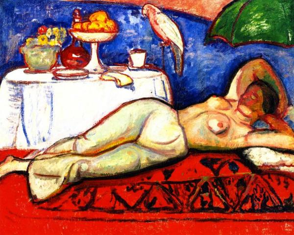 Nude With Parrott by Béla Iványi Grünwald