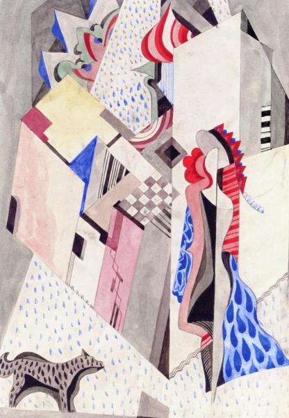 Cityscape With Woman And Dog by Béla Kádár