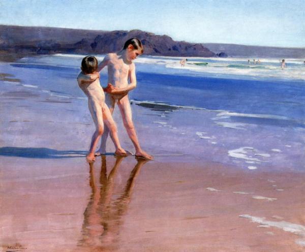 On The Beach by Benito Rebolledo Correa Oil Painting Reproductions