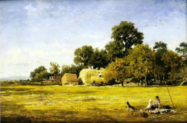 Making A Hay Rick, Whittington by Benjamin Williams Leader