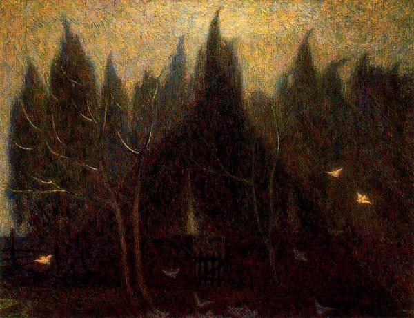 Cypresses And Pigeons by Benvenuto Benvenuti