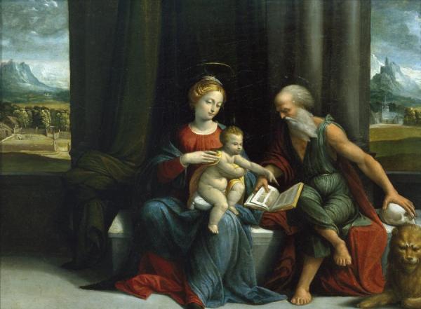 Madonna And Child And St Jerome,1530 by Benvenuto Tisi