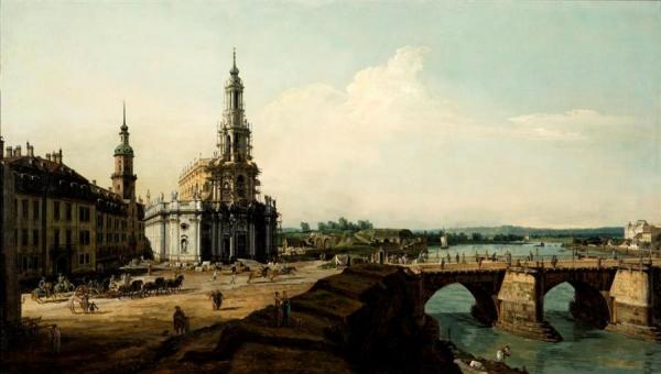 Dresden From The Left Bank Of The Elbe Above The Old Town Bridge by Bernardo Bellotto