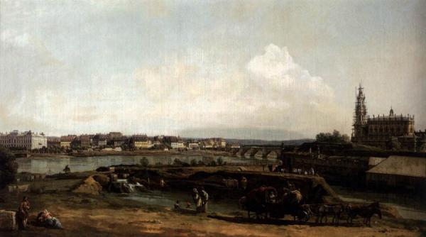 Dresden From The Left Bank Of The Elbe, Below The Fortifications by Bernardo Bellotto