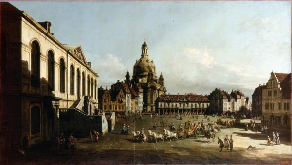 New Market Square In Dresden From The Jüdenhof by Bernardo Bellotto